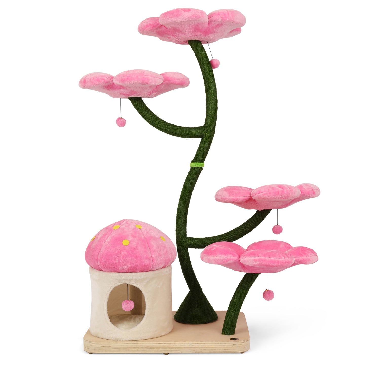 Azalea Eden's charming pink cat tree, feature a delightful pink flower on top