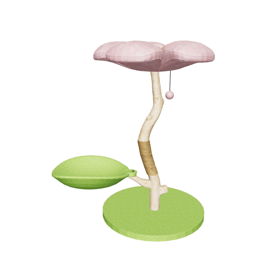 Cherry blossom cat tree with pink and green tree and flower on top