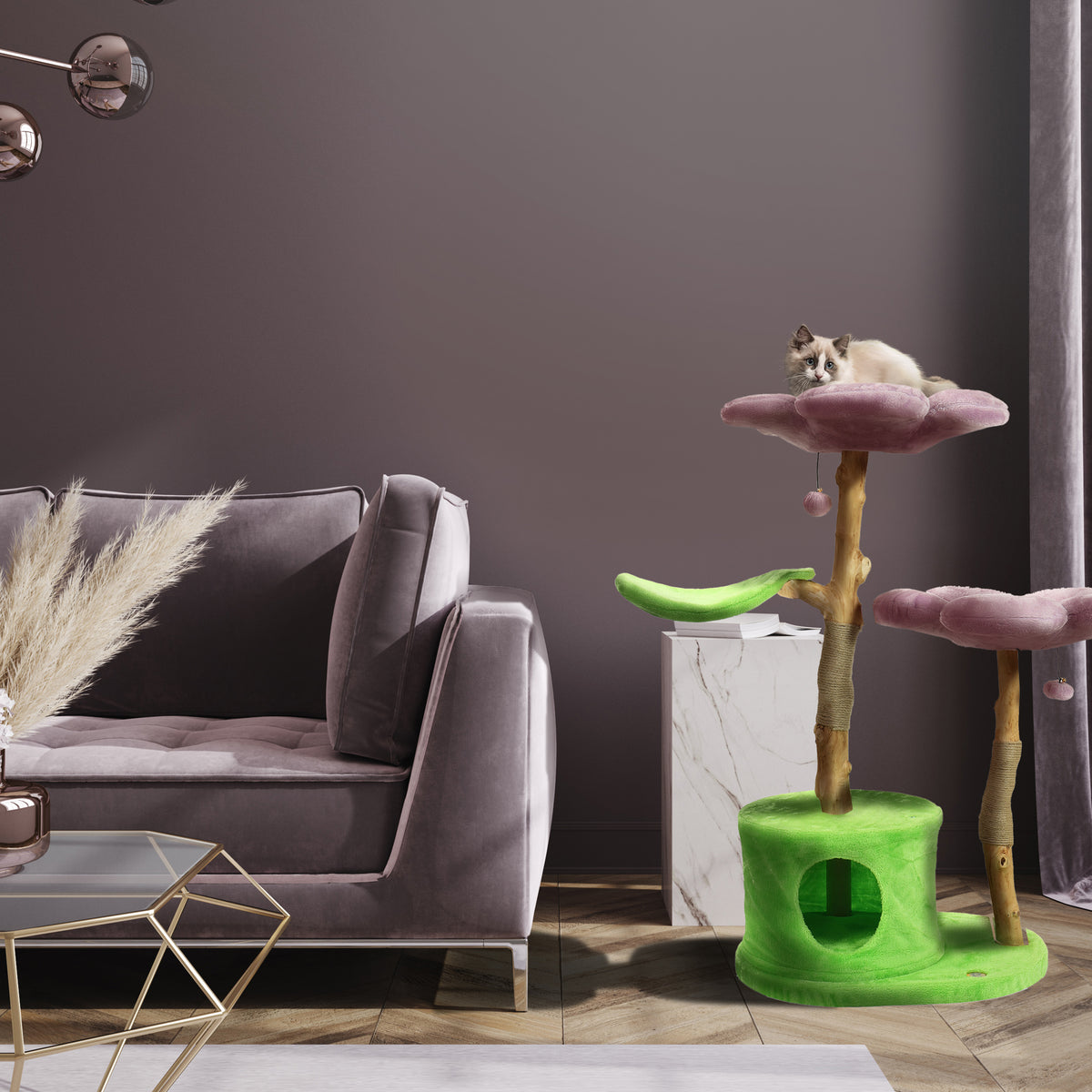 lavender tre Lavender Tres Wood Modern Cat Tree & Condo, Large, Purple, Kbspets