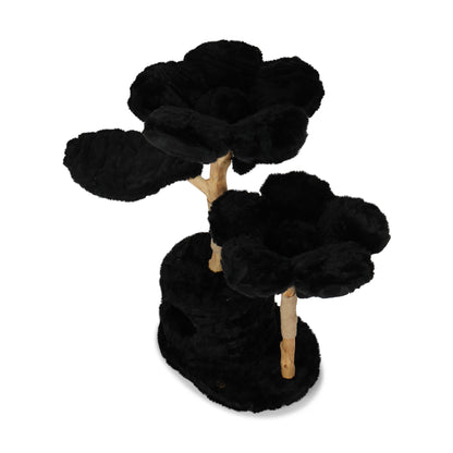 Black cat tree with Teddy Noir Tres Flower and two black flowers