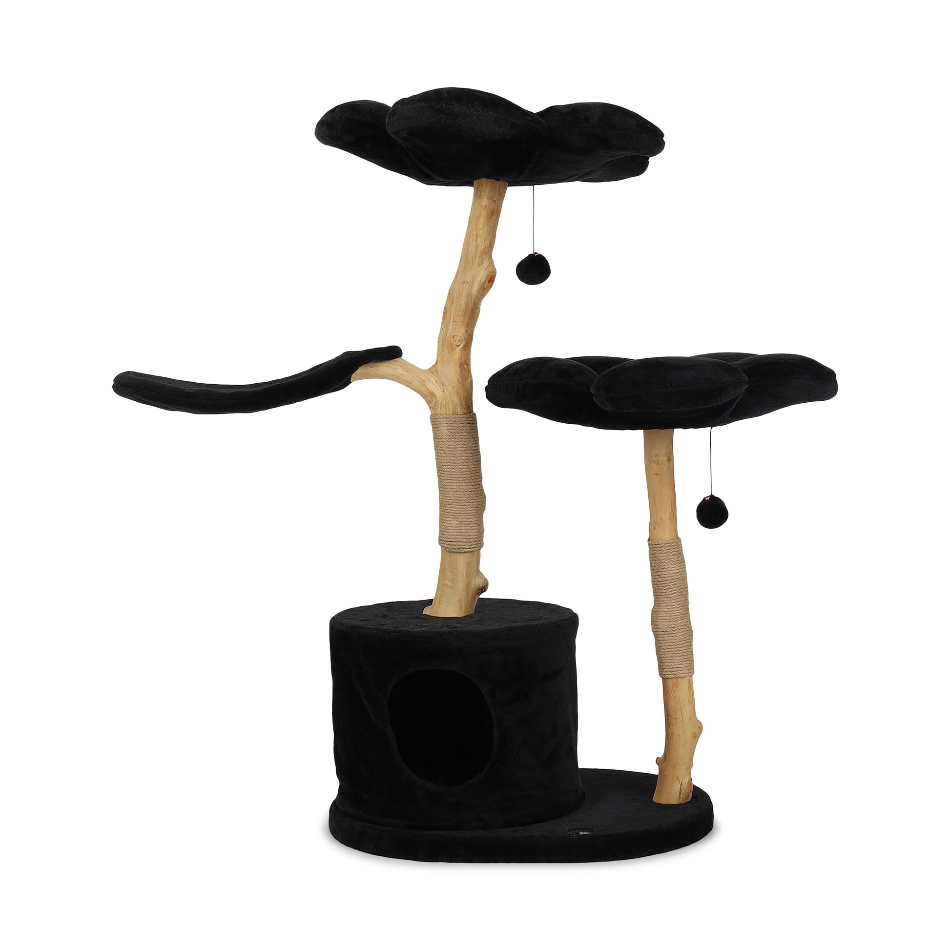Cozy Plush Noir Tres - A cat tree with two black trees on top