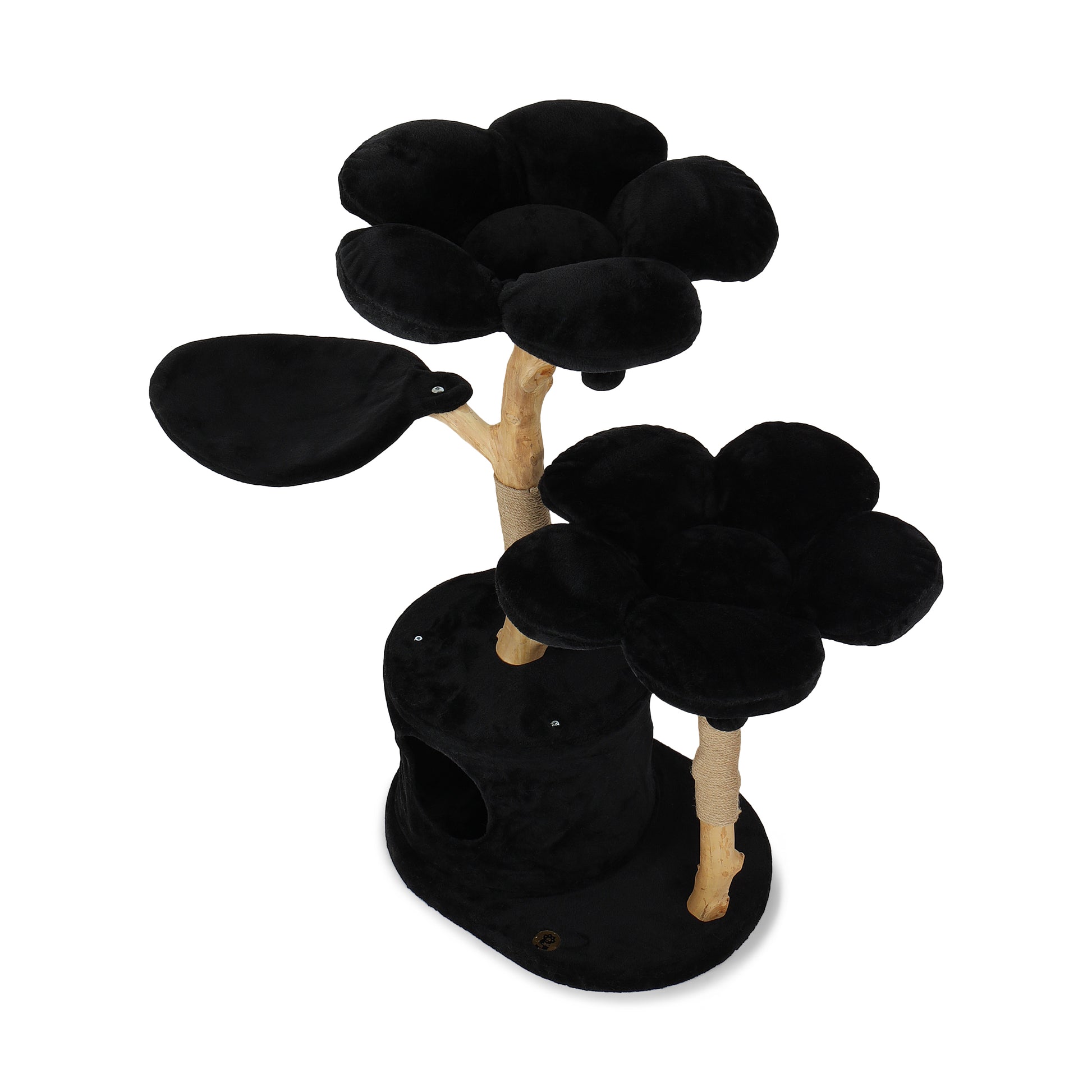 KBS floral cat tree in cozy plush noir with three charming flowers